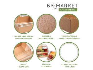 Boîtes alimentaires carrées personnalisées en papier kraft laminé avec revêtement anti-graisse et couvercles transparents en PET (12,7 cm x 12,7 cm x 6,35 cm) - Product Image 6