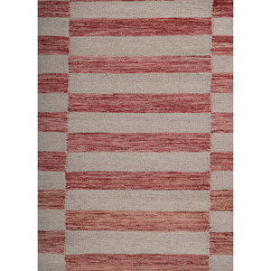 พรมลายทางอินดัสบาร์สีแดงและสีส้ม ทอแบบแบน ทำจากขนสัตว์และวิสโคส สำหรับใช้ในบ้าน-ADWV-13008 - Product Image 3