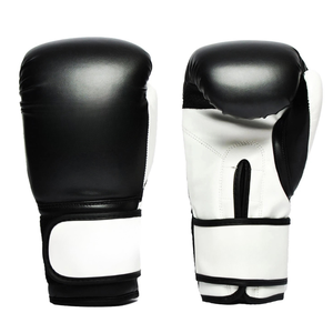 Gants de boxe en cuir noir et blanc avec fermeture à lacets pour adultes, équipement d'entraînement, design respirant - Product Image 1