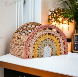 Decorative Multi Colored Containers <b>Wicker</b> <b>Storage</b> <b>Basket</b> <b>for</b> <b>Shelves</b> Pantry Rainbow Semicircle <b>Storage</b> <b>Basket</b> With Handle - Product Image 2