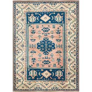 Tapis en laine noué à la main Nuray, rouge-orange, 9x12, motif médaillon, tapis de couloir pour la décoration de la maison et du salon, hauteur de poils en peluche - Product Image 1