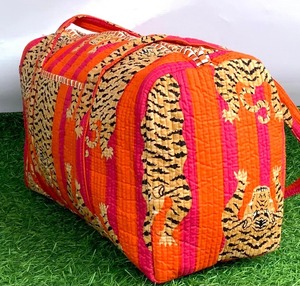 Bolsa de viaje de lona de algodón hecha a mano con estampado de tigre naranja, bolsa deportiva acolchada de gran capacidad para gimnasio/Yoga, regalo ecológico duradero para - Product Image 3