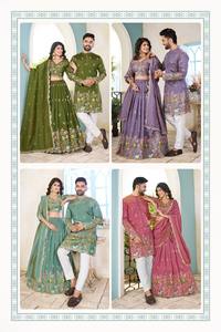 Ensemble de vêtements pour couple en soie Lehenga Choli avec des paillettes et des broderies et Kurta Payjama pour la collection de mariage - Product Image 5