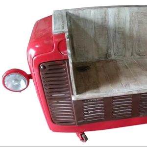 Sofá de medio coche de hierro y madera industrial vintage restaurado de fabricante de muebles de hotel al por mayor de coches indios antiguos usados - Product Image 1