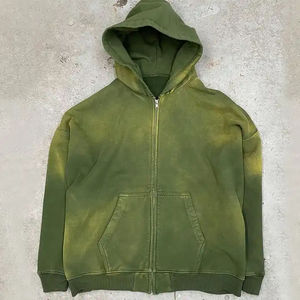 La mejor Sudadera con capucha de lavado ácido 400 Gsm Terry sudaderas con capucha de gran tamaño Unisex bordado recortado Zip up Sudadera con capucha de lavado ácido - Product Image 5