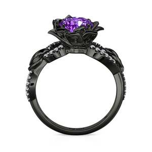 Bague Jeulia Vintage noire torsadée avec fleur ronde taillée en violet - Product Image 3