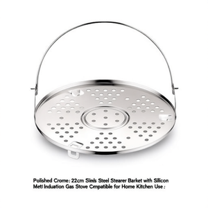 Panier vapeur en acier inoxydable chromé poli de 22 cm avec silicone, compatible avec les cuisinières à induction et à gaz, pour une utilisation domestique en cuisine - Product Image 2