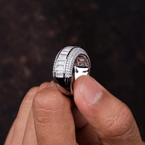 Luxury Moissanite Diamond Rhodium Plated 925 Sterling <b>Silver</b> Channel Setting Hip Hop <b>Statement</b> Unisex Wedding <b>Ring</b> - Product Image 4