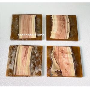 Vente chaude directement de l'usine Bois & Résine Gaufrage Noyer Sous-verres Boisson Sous-verre Ensemble de 4 Pièces Fabricant - Product Image 4