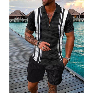 Ensemble t-shirt et short pour homme en tissu polaire respirant pour l'été, avec position et couleur de logo personnalisés - Product Image 4