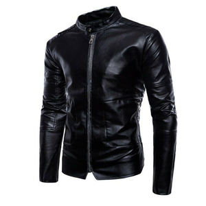 แจ็กเก็ตบอมเบอร์วินเทจหนังสีดำมีโลโก้ด้านหน้าเข้ารูปสำหรับฤดูหนาวดีไซน์ตามสั่ง - Product Image 1