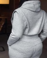 Setelan Olahraga Wanita Musim Dingin Model Crop Top Kancing Solid dan Jogger, Dua Potong Kasual untuk Fashion Streetwear