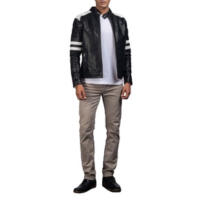 ODM Men's High Quality <b>White</b> Leather Stand Collar <b>Jacket</b> Fashionable Casual Winter Wear made in isha industry - Product Image 6