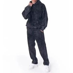 Sudadera de peso pesado Vintage de alta calidad Sun Fade Printing Sweatpants100 % Cotton French Terry Distressed Hoodie Hombres - Product Image 1