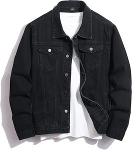 Veste en jean pour homme, veste en jean décontractée, déchirée, coupe ajustée, veste de camionneur extensible, manteau en jean décontracté classique - Product Image 1