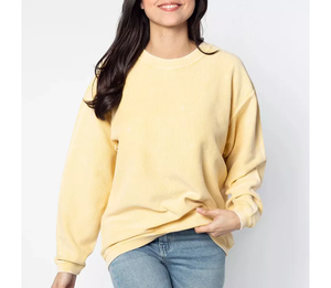 Sudadera de cuello redondo vintage de algodón 100% acanalado de 340 g de ajuste regular para invierno con estampado por descarga para mujer al por mayor - Product Image 3