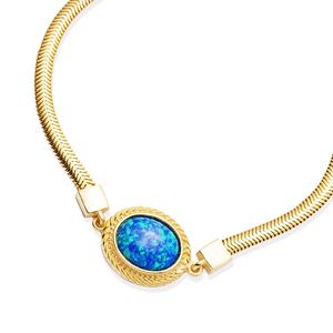 Blue Opal Oval Shape <b>Charm</b> <b>Silver</b> <b>Bracelet</b> Turkish Wholesale Handcrafted 925 Sterling <b>Silver</b> Jewelry - Product Image 3
