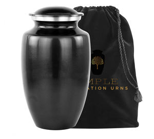 Urnes funéraires artisanales noires et argentées pour adulte, 10 pouces, avec sac en velours, écologiques et durables. - Product Image 3