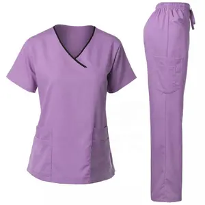 Tıbbi scrubs Fit çevre dostu kadın Scrubs setleri hastane üniforması fırçalayın
