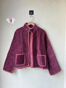 Chaqueta de algodón de terciopelo de lujo con 2 bolsillos delanteros, abrigo corto hecho a mano, chaqueta de estilo bombardero bohemio Unisex, abrigo en capas, regalo - Product Image 2