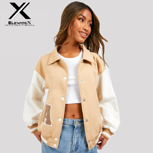 Women's 100% Polyester Autumn Varsity Jacket Oversize <b>Quilted</b> Chenille Embroidery Plain Dyed Windproof Knitted - Product Image 5