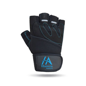 Gants d'haltérophilie noirs haute performance avec coutures bleues Matériau en néoprène de 3mm Conception antidérapante Gants de poignet réglables - Product Image 4