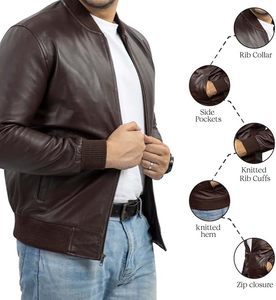 Varsity Style Leather Bomber Jacket Hombres-Moda casual Real Suede Classic MA-1 Chaqueta de cuero Hombres - Product Image 2