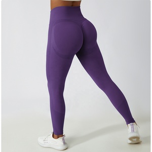 High Waist Woven Spandex/Nylon Eco-Friendly Breathable Tummy Control Scrunch Butt Custom Logo Yoga Workout <b>Leggings</b> for Women - Product Image 4