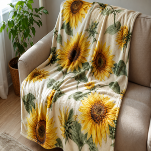 Custom Printed <b>Throw</b> Blanket Personalized Sunflower Floral Gift Sublimation Flannel Fleece Polyester - Product Image 1