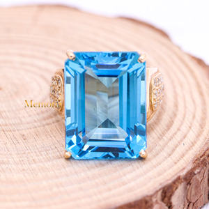 Precioso anillo de diseñador de piedras preciosas y diamantes de Topacio Azul Natural de oro amarillo de 14K para mayorista de joyería de mujer - Product Image 5