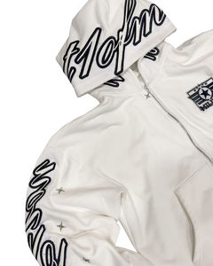 Custom Logo <b>White</b> Heavyweight Streetwear Cropped Embroidery <b>Zip</b> <b>up</b> Sweatpants and <b>Hoodie</b> Set Manufacturers - Product Image 5