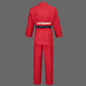 Uniforme de Karate Rojo para Adultos, 100% Algodón, Duradero, Unisex, Ropa de Artes Marciales con Cinturón Negro y Logotipo Frontal - Product Image 3
