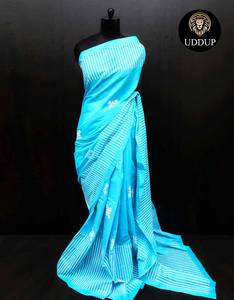 Saree indien Chanderi en soie fait à la main avec chemisier imprimé bloc nouvellement conçu pour les vêtements de fête unisexe pour les mariages Zari - Product Image 6