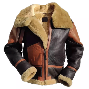 Best Price Mens Brown/Black <b>Sheepskin</b> Fur Real Leather <b>Jacket</b> Bomber <b>Jacket</b> - Product Image 4