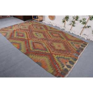 Tapis traditionnel en laine vert rouge 6x10ft Vintage turc grande surface Patchwork motif pour salon décor couloir support en Latex - Product Image 3