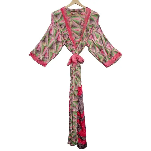 Kimono bunga Kimono India Bohemian pakaian tidur, Gaun ganti Kimono Sari sutra, desain terbaik Jubah mandi, pakaian pantai,