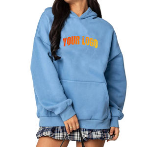 Pull à capuche et sweat-shirt personnalisés avec logo imprimé en 3D 100% coton 400 GSM Sweats à capuche pour femmes de couleur unie à épaules tombantes en polaire - Product Image 1