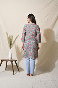 Motif traditionnel main bloc imprimé bohème coton robe durable fabriqué à la main décontracté droite tenue quotidienne tenue quotidienne robe - Product Image 2