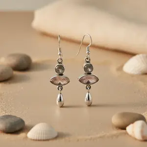 Pendientes de Plata 925 con Cuarzo Rosa y Perla de Agua Dulce, Joyería con Diamantes y Piedras Preciosas, Forma de Gota de Agua Dorada para Fiestas - Product Image 1
