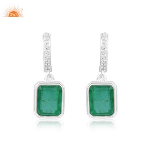 Best Selling Sterling Silver Doublet Zambian Emerald Quartz & CZ Gemstone <b>Hoop</b> <b>Earring</b> for Women Jewelry Manufacturer - Product Image 1