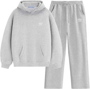 SUDADERO de algodón 100%, conjunto ligero con capucha, cierre de cordón, invierno, ecológico, lavado a la piedra, estampado de diamantes de imitación adornados - Product Image 1