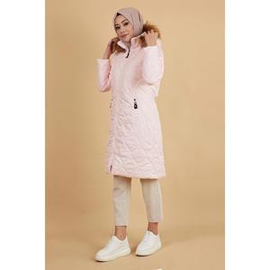 Veste longue matelassée style trench avec fermeture éclair, col rond, manches longues, décontractée - Product Image 3