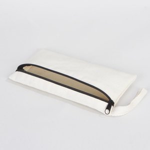 Práctico estuche para lápices de tela de algodón blanco, 8x4, con cremallera frontal, en blanco - Product Image 4