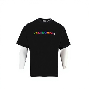 เสื้อยืดพรีเมียมสีดำ 100% ผ้าฝ้าย พิมพ์ลายเรนโบว์ FEARNOMORE แบบสกรีนซิลค์สกรีน  สำหรับสตรีทแวร์  ใส่ได้ทั้งชายและหญิง ระบายอากาศได้ดี  สั่งทำได้จำนวนมาก - Product Image 2