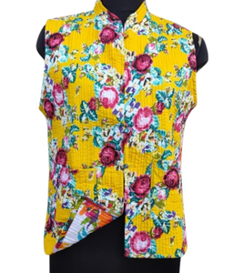 แจ็กเก็ตผ้าคอตตอนบุนวมของผู้หญิงแขนกุดพิมพ์ลายดอกไม้สำหรับฤดูใบไม้ร่วงฤดูร้อนฤดูหนาว - Product Image 1