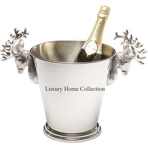 Refroidisseur à vin élégant en argent poli avec poignée en laiton moulé en forme de cerf, seaux à glace pour boissons et accessoires - Product Image 1