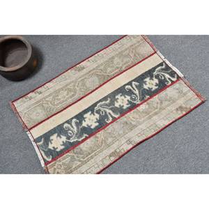 พรมขนแกะสไตล์วินเทจเป็นมิตรต่อสิ่งแวดล้อมทำด้วยมือ2x2.8ft สีเบจสีฟ้าตุรกีดีไซน์เย็บปะติดปะต่อกันชุดกองกลางด้านหลังทำจากยาง - Product Image 2