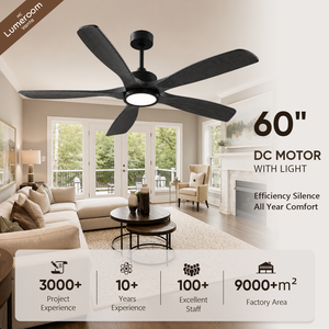 60 Inch Modern Black <b>Ceiling</b> <b>Fan</b> <b>with</b> Light and <b>Remote</b> <b>Control</b> Solid Wood Blades APP <b>Control</b> for Living Room Bedroom - Product Image 1