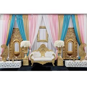Nayab Muslim Walima Golden Stage Set Muslim Walima Stage With Jhronka Panel Muslim Wedding Noor Stage Decor - Product Image 1