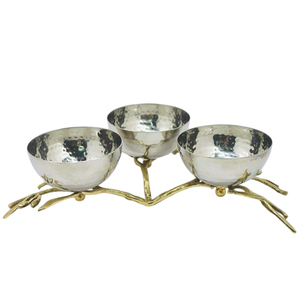 Cuenco estándar para servir frutas secas de acero inoxidable martillado con soporte de metal dorado para fiesta Catering festivo - Product Image 1